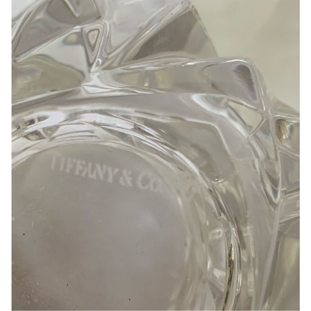 Tiffany & Co. Retired Rock Cut Crystal Glass Votive Candle Tea Light Holder MCM - Picture 6 of 6